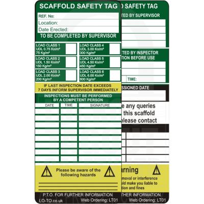 Scaffold Safety Tag Inserts Scaffold Safety Tag Inserts